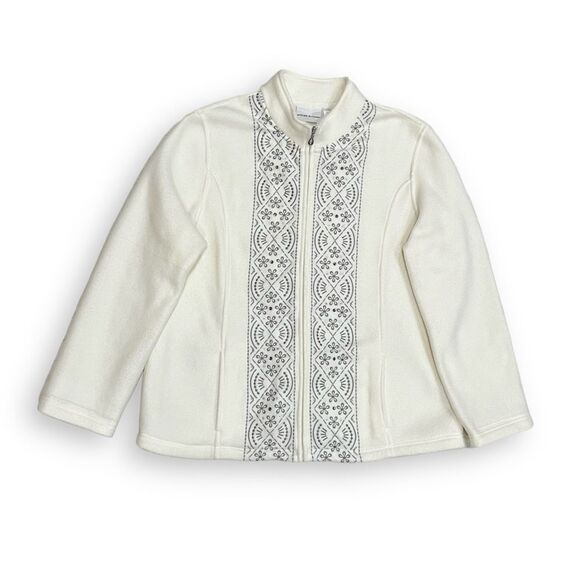 Alfred Dunner Cream Fair Isle Fleece Full Zip Jacket Large - Picture 1 of 10